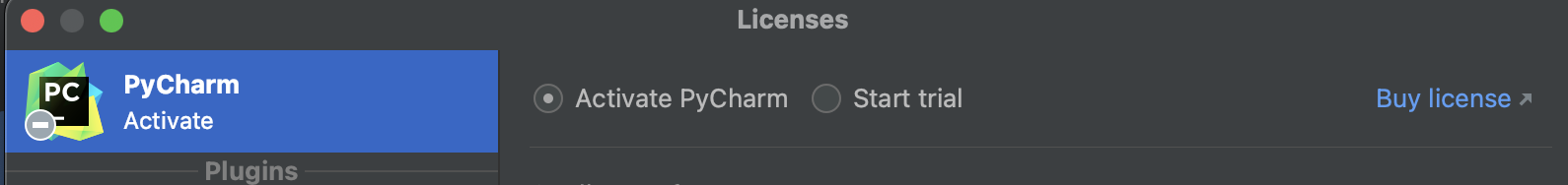 The header of a window asking you to activate PyCharm